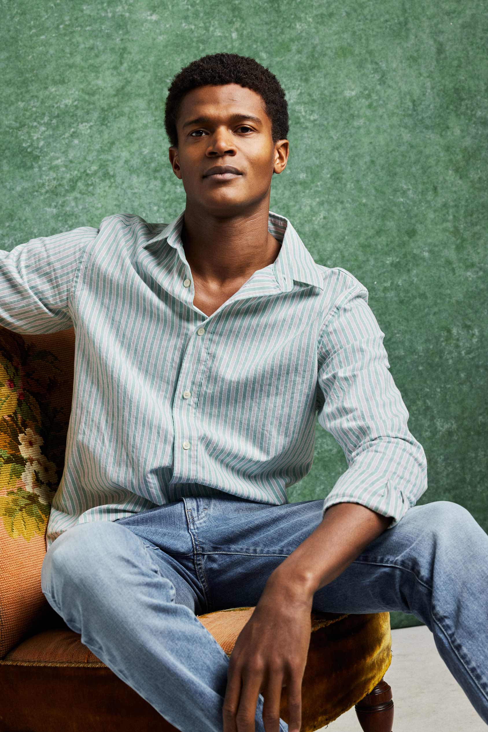 Charlock Green Stripe Men's Linen Shirt | Beaufort  u0026 Blake linen stripe shirt